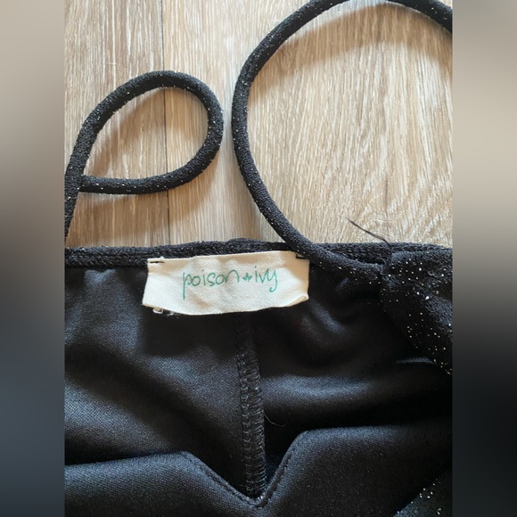 Black spaghetti strap dress.  Shimmer black.  Large and stretch.  Worn 2 times. - Picture 4 of 4